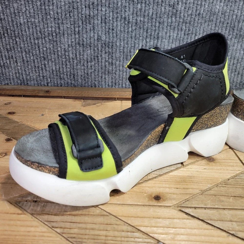New Fly London Sigo Black Pistachio Wedge Platform Sandals‎ 41 10 - 10.5
